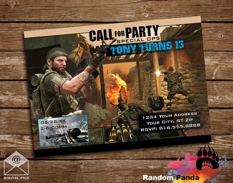 Call of Duty Party Invitation, Military War Invite