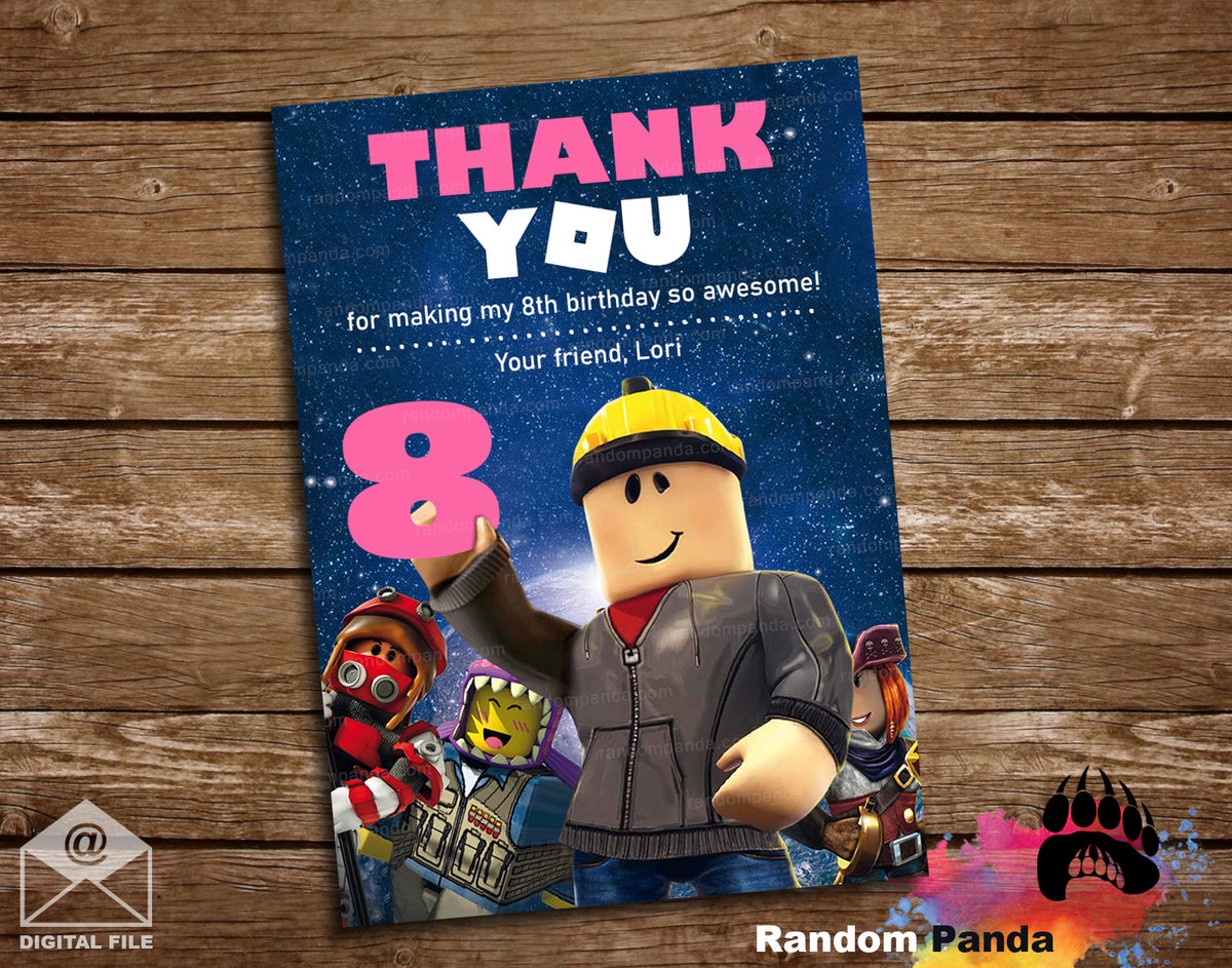 Pink Roblox Video Gamer Thank You Card – Random Panda
