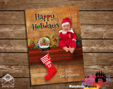 Cute Christmas Card, Baby Elf on Mantel