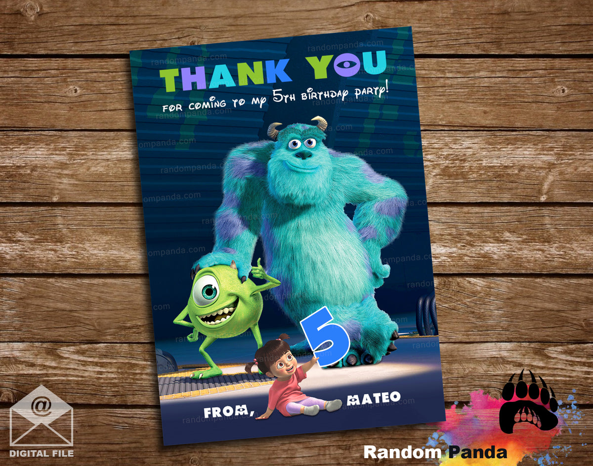 Monsters Inc Birthday Party Thank You Card – Random Panda