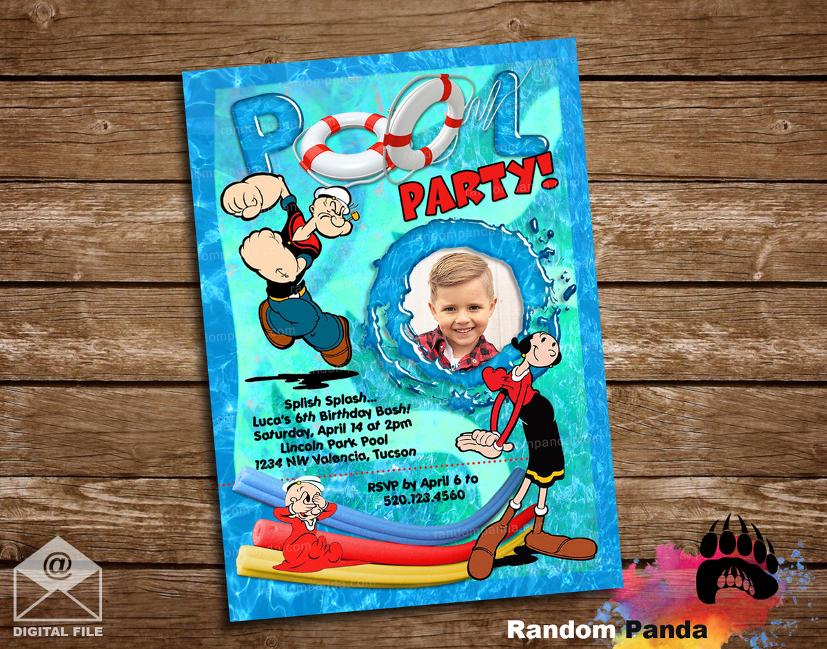 Popeye Olive Oyl Swee'Pea Pool Party Invitation – Random Panda