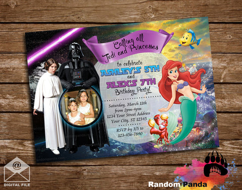 Star Wars & Little Mermaid Double Party Invitation