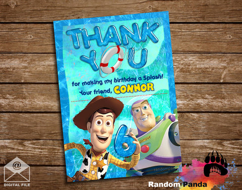 Toy Story Woody and Buzz Water Party Thank You Card