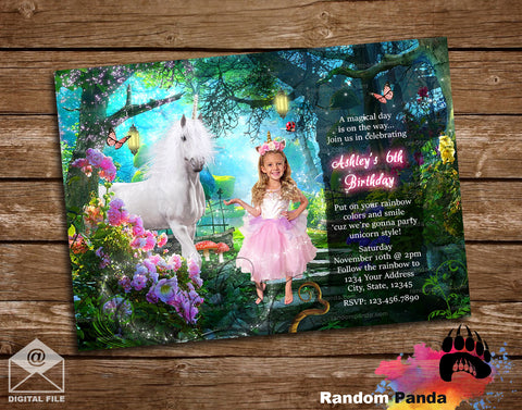 Fun Unicorn Invitation, Enchanted Forest Party Invite