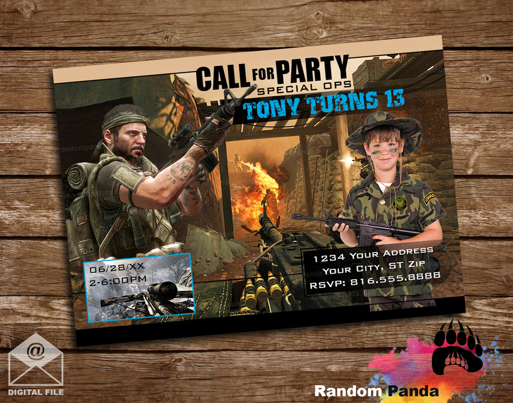 Cod Party Invitations Funny Call of Duty Party Invitation, Military War Invite – Random Panda