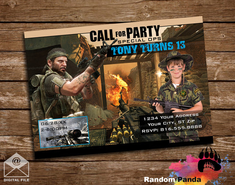 Funny Call of Duty Party Invitation, Military War Invite