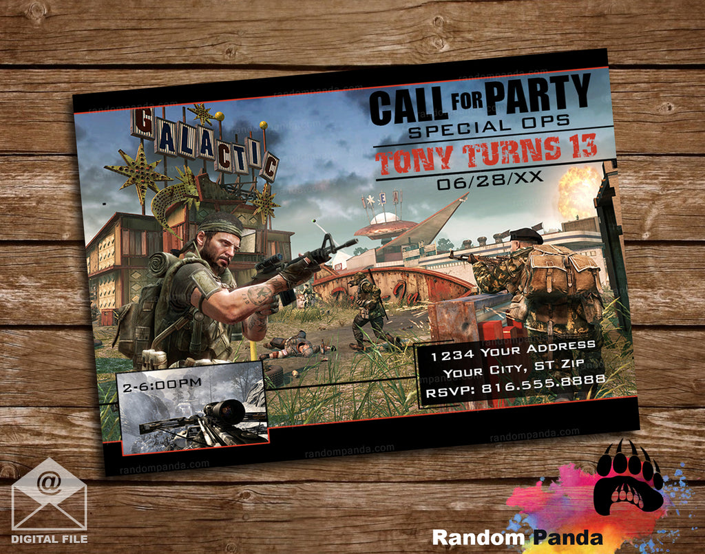 Cod Party Invitations Call of Duty Party Invitation, Military Game Invite – Random Panda