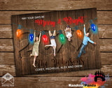 Funny Christmas Card, Hanging from Xmas Lights