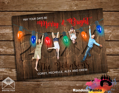 Funny Christmas Card, Hanging from Xmas Lights