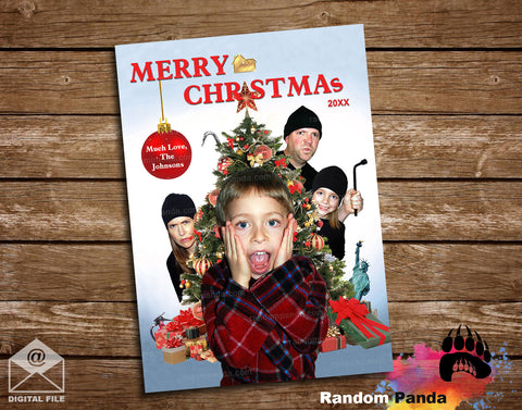 Funny Christmas Card Home Alone movie with family as Burglars