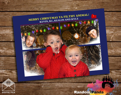 Funny Home Alone Movie Christmas card with children and the original burglars