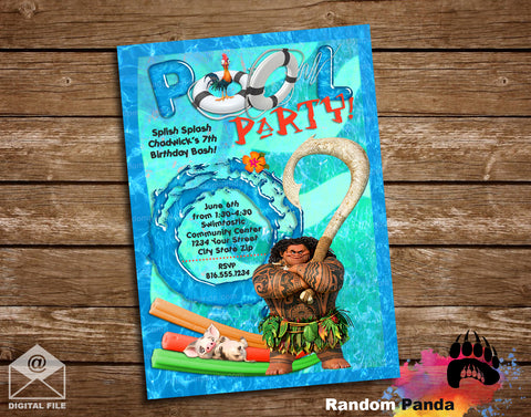 Maui Pool Party or Splash Party Birthday Invitation