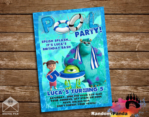 Monsters Inc Birthday Pool Party Invitation