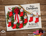 Funny Christmas Card, Family Inside Stockings Hanging from Wreath
