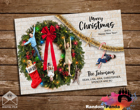 Funny Christmas Card, Hanging from Xmas Wreath
