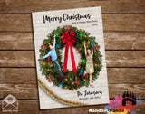 Funny Christmas Card, Hanging from Xmas Wreath