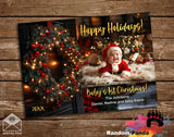 Baby's 1st Christmas Card, Gold Wreath Holiday Greeting Card