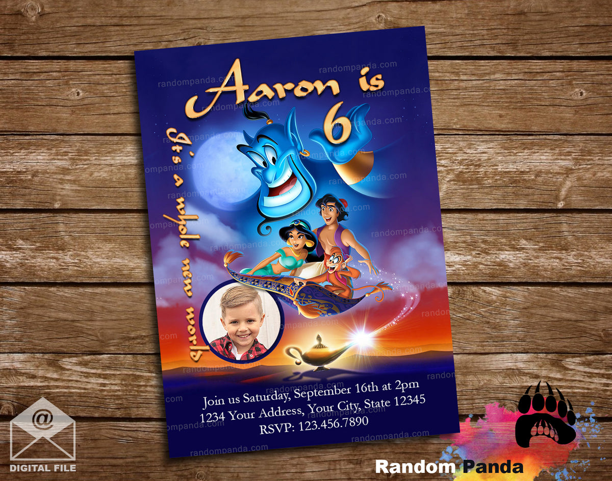 Aladdin Party Invitation, Genie Jasmine Invite – Random Panda