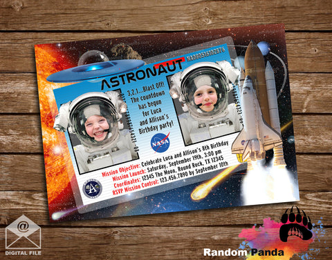 Astronaut Invitation, Twins Double Party Invite