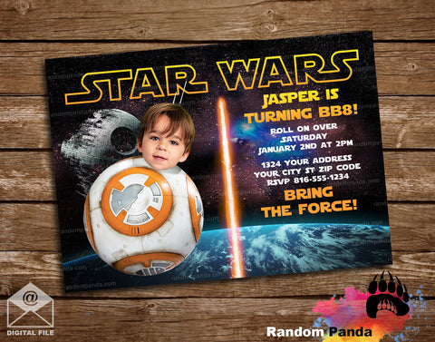 Funny Star Wars Invite, BB8 Birthday Party Invitation