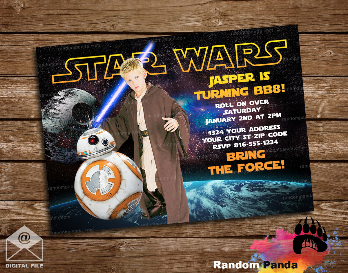 Fun BB8 Invite, Star Wars Jedi Costume Party Invitation – Random Panda