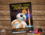 Star Wars Thank You Card, BB8 Birthday Thanks Note