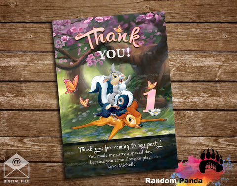 Bambi Thank You Card, Thumper Pink Thanks Note