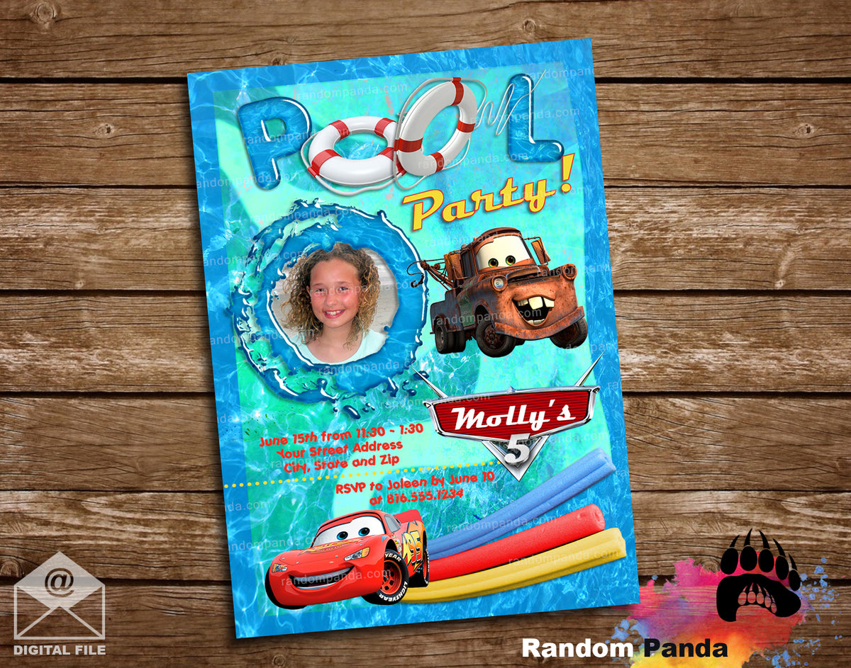 Cars Pool Party Invitation, Disney Cars Invite – Random Panda