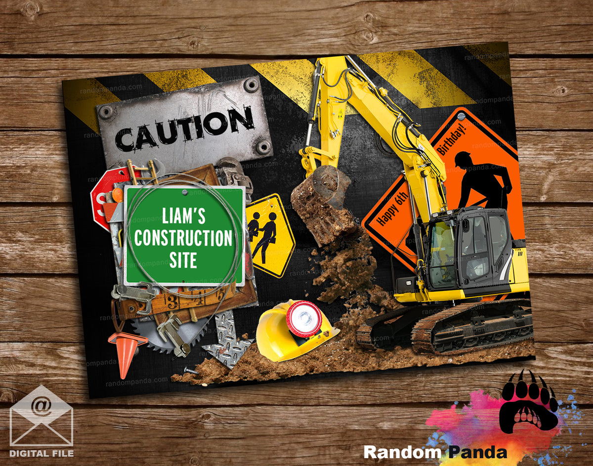 Construction Builder Poster, Digger Party Backdrop – Random Panda