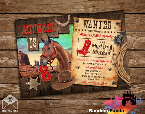 Wanted Old West Cowboy Party Invitation