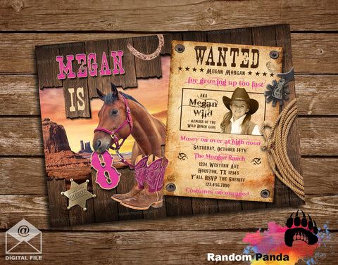 Funny Wanted Old West Cowgirl Party Invitation