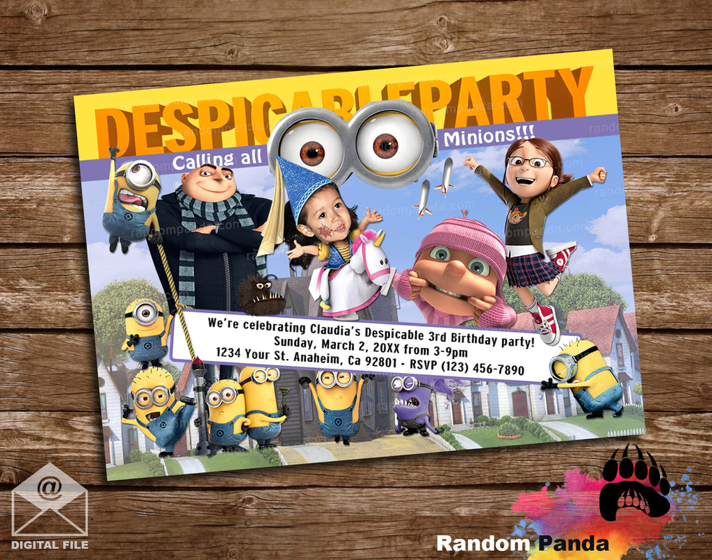 Funny Despicable Me Party Invitation Random Panda Funny Despicable Me Party Invitation Random Panda