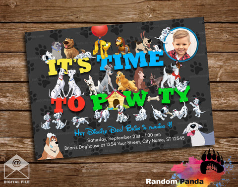 Fun Disney Dogs Birthday Party Invitation