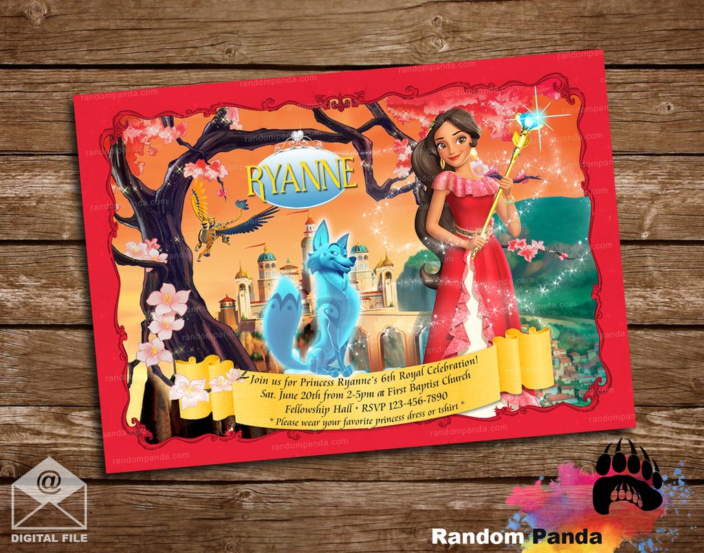 Princess Elena of Avalor Birthday Party Invitation Random Panda Princess Elena of Avalor Birthday Party Invitation Random Panda