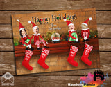 Funny Christmas Card, Elf Family on Mantel