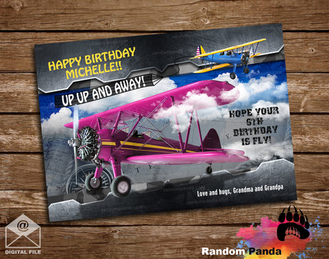 Aviator Pilot Pink Airplane Birthday Card