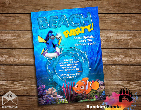 Finding Nemo Invitation, Dory Beach Party Invite