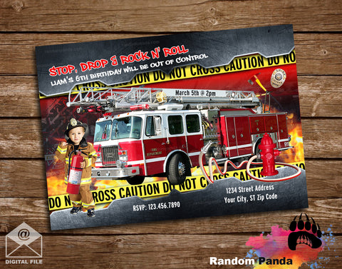 Firetruck Invitation, Firefighter Costume Party Invite
