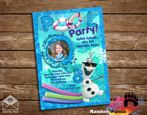 Fun Olaf Pool Party Invitation, Frozen Swim Invite