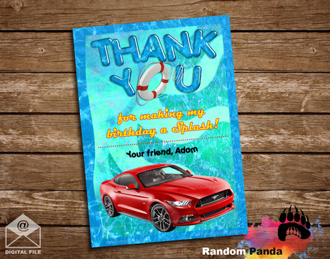 Hot Wheels Pool Party Thank You Card