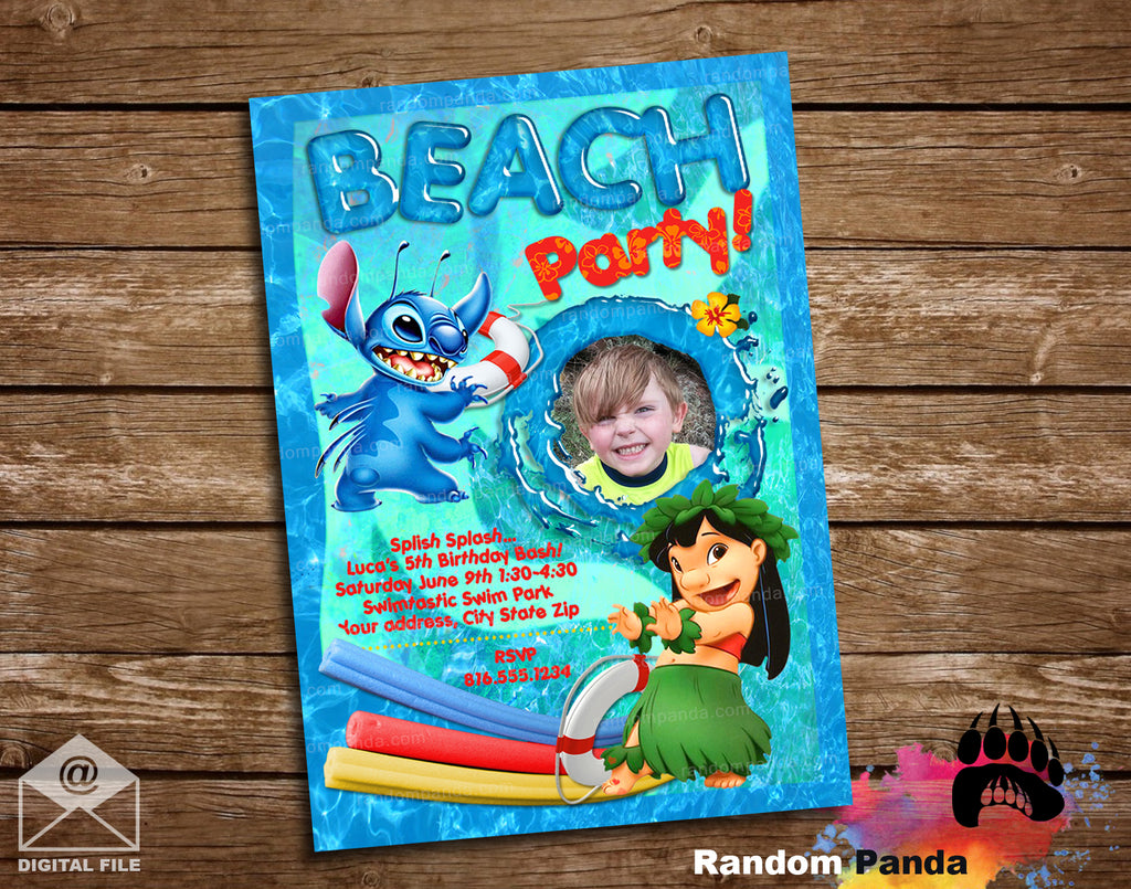Lilo and Stitch Pool Party Invitation, Disney Stitch Invite – Random Panda