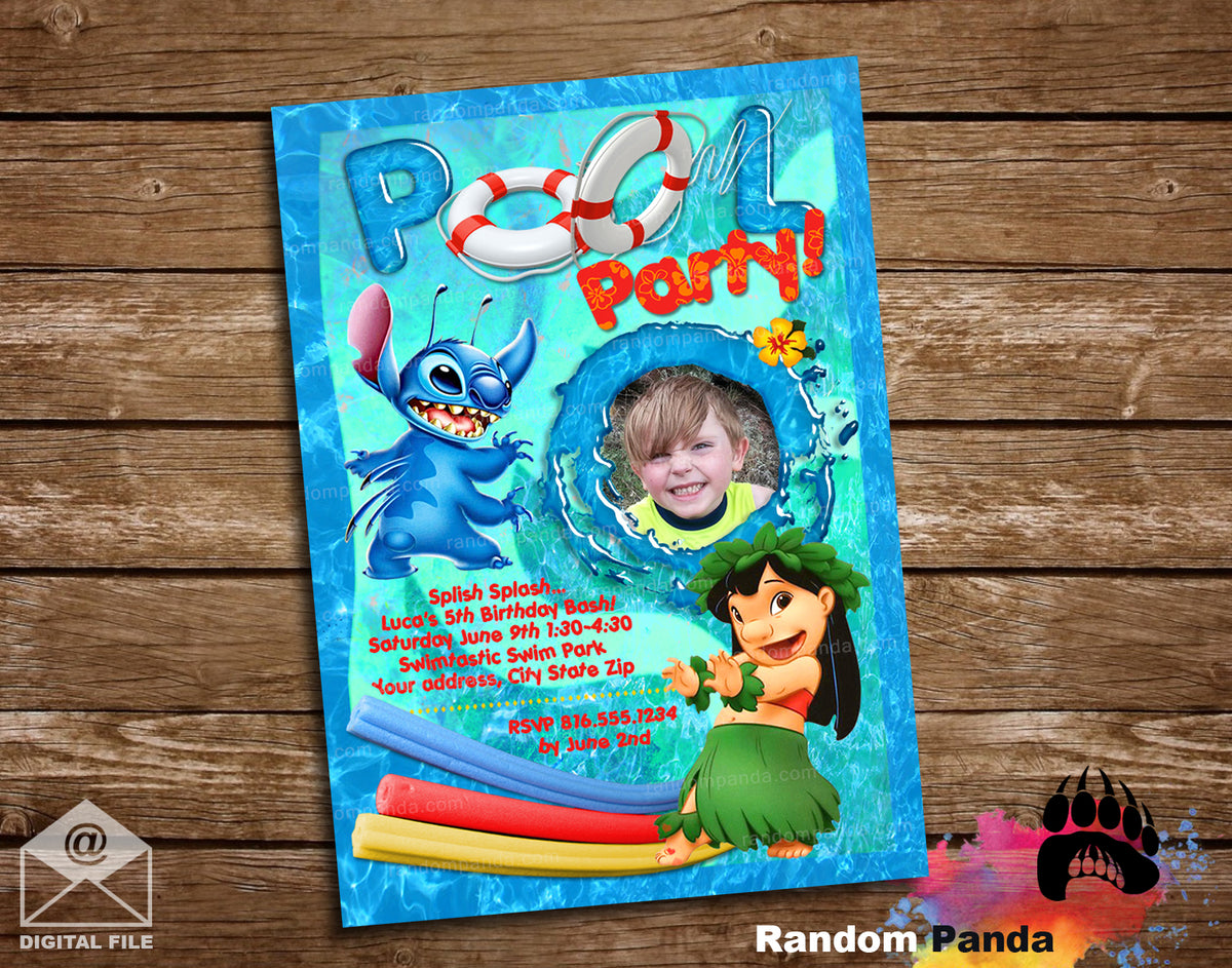 Lilo and Stitch Pool Party Invitation, Disney Stitch Invite – Random Panda