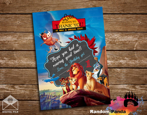 Lion King Party Thank You Card