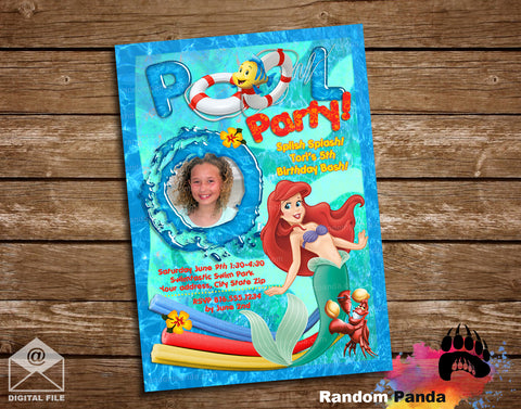 Little Mermaid Birthday Pool Party Invitation
