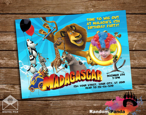 Funny Madagascar Wig Party Invitation