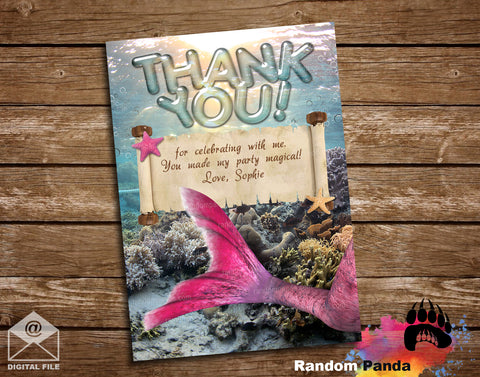 Mermaid Tail Thank You Card, Dolphin Party Thanks Note