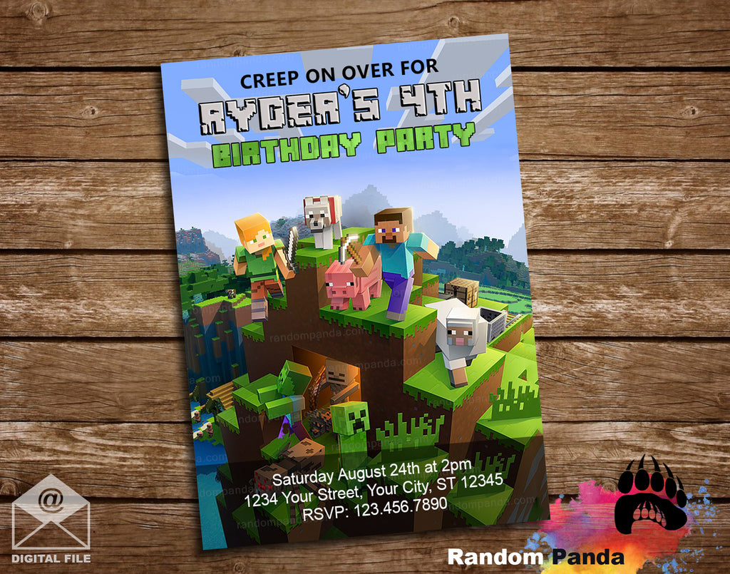 Minecraft Birthday Party Invitation – Random Panda