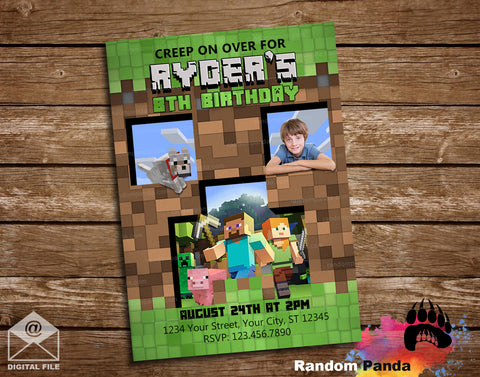 Funny Minecraft Birthday Party Invitation