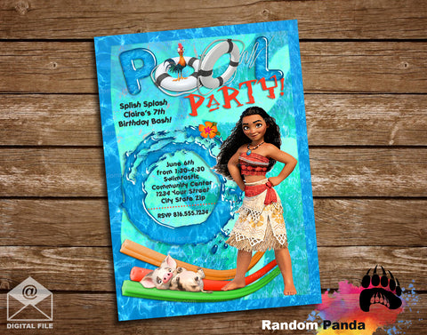 Moana Pool Party or Beach Party Birthday Invitation