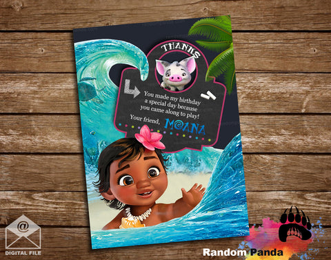 Baby Moana and Pig Thank You Card